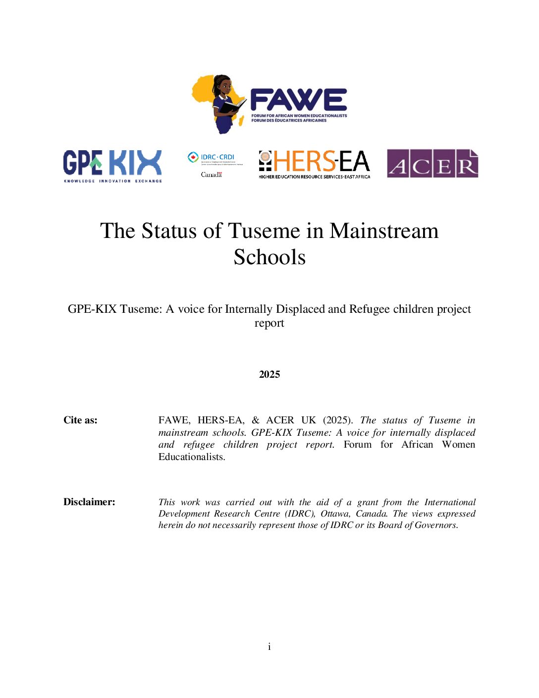 The Status of Tuseme in Mainstream Schools – Research in Ethiopia, Kenya and Uganda: Research Report