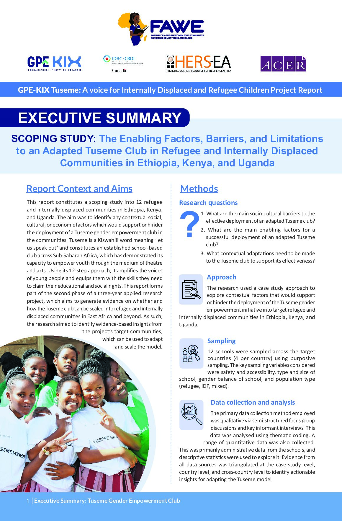 Executive Summary – Scoping Study on Tuseme club Enablers and Barriers in Displacement and Refugees Settings