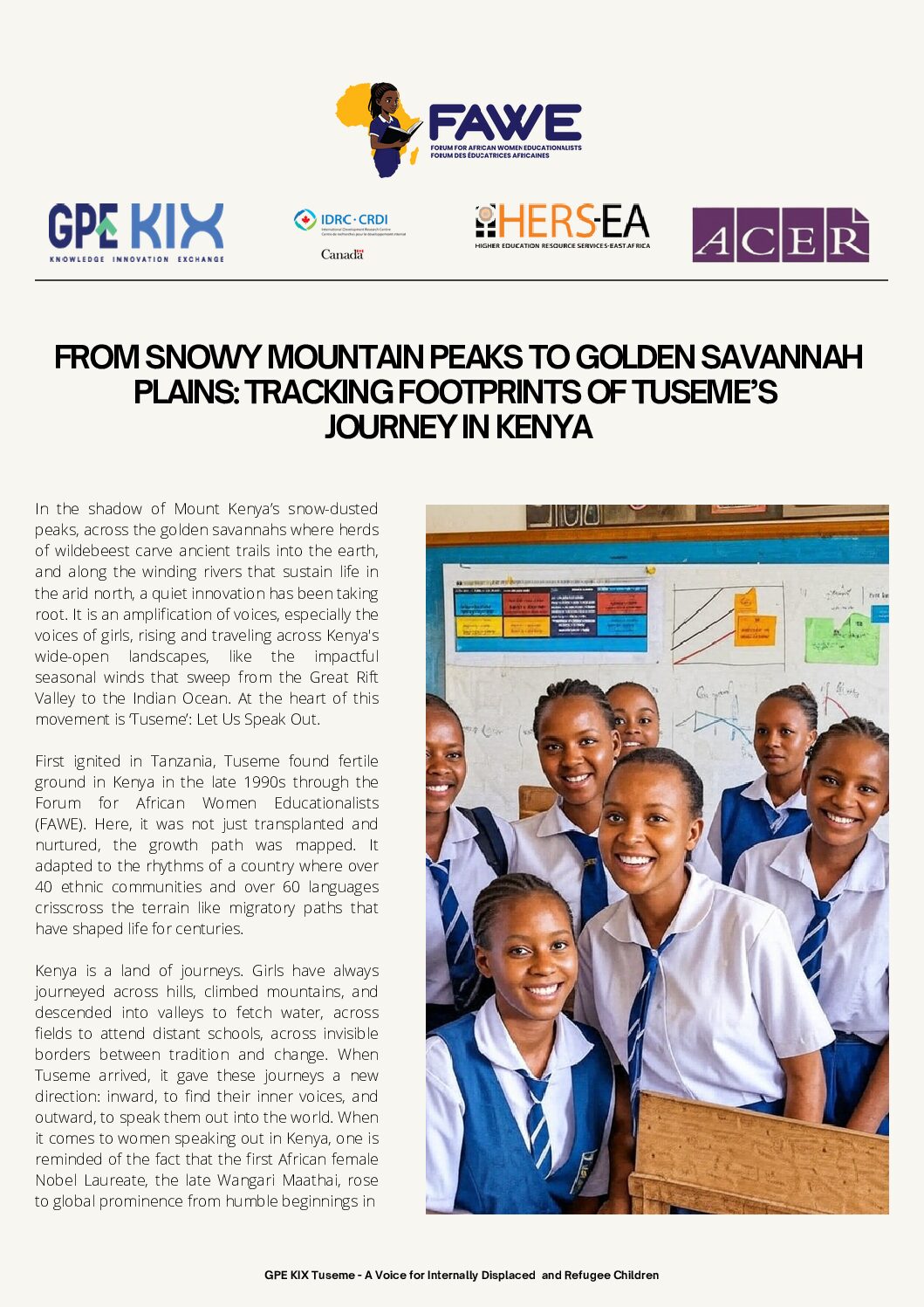 Feature Story - Tracking Footprints of Tuseme’s Journey in Kenya